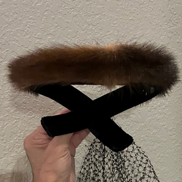 Mink Mahogany Brown Velvet Headband Hat with Blusher - Picture 2 of 6